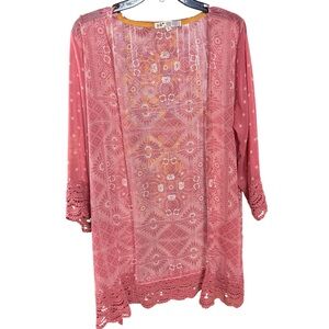 Jolt Boho Dusty Rose Geometric Print Open Front Kimono Cardigan Medium